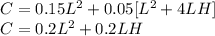 C=0.15L^2+0.05[L^2+4LH]\\C=0.2L^2+0.2LH