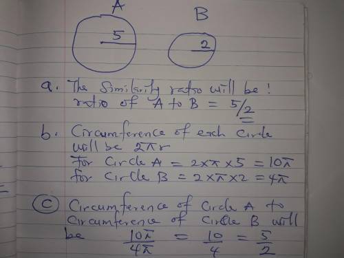 Circle A and circle B are similar. A. What is the similarity ratio of circle A to circle B? B. What