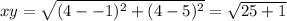 xy=\sqrt{(4--1)^{2}+(4-5)^{2}}=\sqrt{25+1}