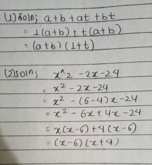 Factorise completelyi) a + b + at + btii) x^2 - 2x - 24