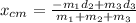 x_{cm}=\frac{-m_{1}d_{2}+m_{3}d_{3} }{m_{1}+m_{2}+m_{3} }