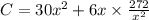 C=30x^2+6x\times \frac{272}{x^2}
