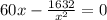 60x-\frac{1632}{x^2}=0