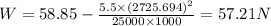 W=58.85-\frac{5.5\times (2725.694)^2}{25000\times 1000}=57.21N