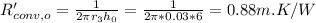 R_{conv,o}'=\frac{1}{2\pi r_3h_0} = \frac{1}{2\pi *0.03*6}=0.88m.K/W