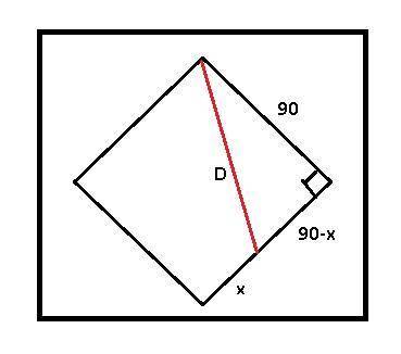 A baseball diamond is a square with side 90 ft. A batter hits the ball and runs toward first base wi