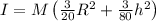 I = M\left(\frac{3}{20}R^2 + \frac{3}{80}h^2\right)