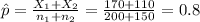 \hat p=\frac{X_{1}+X_{2}}{n_{1}+n_{2}}=\frac{170+110}{200+150}=0.8