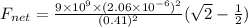 F_{net}=\frac{9\times 10^9\times (2.06\times 10^{-6})^2}{(0.41)^2}(\sqrt 2-\frac{1}{2})