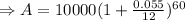\Rightarrow A=10000(1+\frac{0.055}{12})^{60}