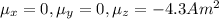 \mu_x=0,\mu_y=0,\mu_z=-4.3Am^2