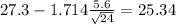 27.3-1.714\frac{5.6}{\sqrt{24}}=25.34