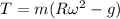 T = m( R \omega^2 - g)