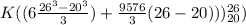 K( (6\frac{26^{3}-20^{3}}{3})+\frac{9576}{3}(26-20)))_{20}^{26})
