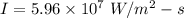 I=5.96\times 10^7\ W/m^2-s