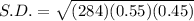 S.D. = \sqrt{(284)(0.55)(0.45)}