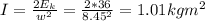 I=\frac{2E_{k} }{w^{2} } =\frac{2*36}{8.45^{2} } =1.01kgm^{2}
