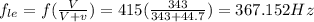 f_{le} =f(\frac{V}{V+v} )=415(\frac{343}{343+44.7} )=367.152Hz