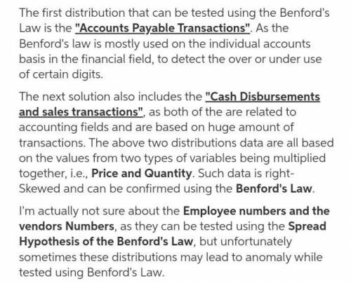 Which distributions would you recommend be tested using Benford’s law? Select all choices that apply