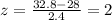 z =  \frac{32.8 - 28}{2.4}  = 2