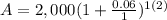 A=2,000(1+\frac{0.06}{1})^{1(2)}