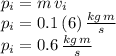 p_i=m\,v_i\\p_i=0.1\,(6 )\,\frac{kg\,m}{s} \\p_i=0.6\,\frac{kg\,m}{s}