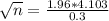\sqrt{n} = \frac{1.96*4.103}{0.3}