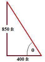 You are standing 400ft away from a building that is 850ft tall. Find the angle of elevation from whe