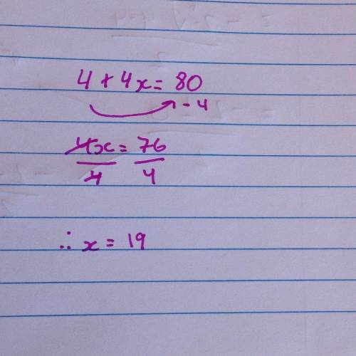 What is the answer 4+4x=80