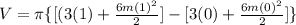 V=\pi \{[(3(1)+\frac{6m(1)^2}{2}]-[3(0)+\frac{6m(0)^2}{2}]\}