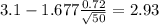 3.1-1.677\frac{0.72}{\sqrt{50}}=2.93