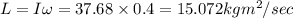 L=I\omega =37.68\times 0.4=15.072kgm^2/sec