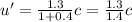 u'=\frac{1.3}{1+0.4}c=\frac{1.3}{1.4}c