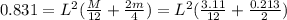 0.831=L^2(\frac{M}{12}+\frac{2m}{4})=L^2(\frac{3.11}{12}+\frac{0.213}{2})