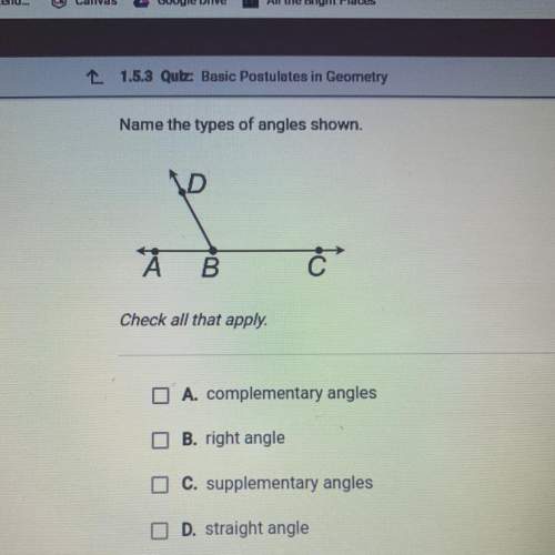 Name the types of angles shown. check all that apply. a. complementary angle