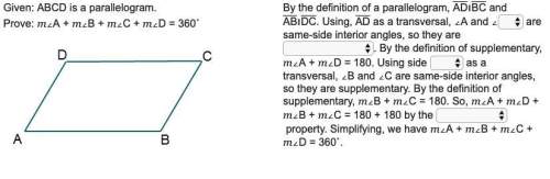 Given: abcd is a parallelogram. prove: m∠a + m∠b + m∠c + m∠d = 360˚&lt;