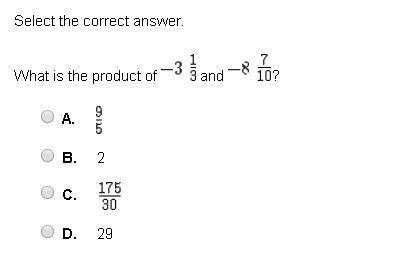Select the correct answer. what is the product of