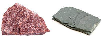 These are two metamorphic rocks. which statement about the rocks is accurate? the rock on the right