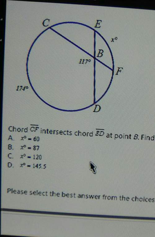 Chord cf intersects chord ed at point b. find mef if necessary, round to the tenths place.