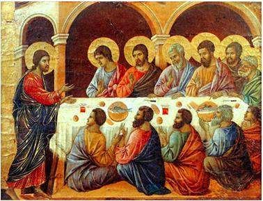 Look at this painting by duccio. this painting represents a change in european art because it: