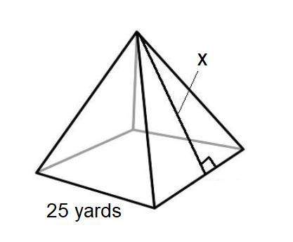 1. if the surface area of a square pyramid is 2225 yards squared. the base of the pyramid has a leng