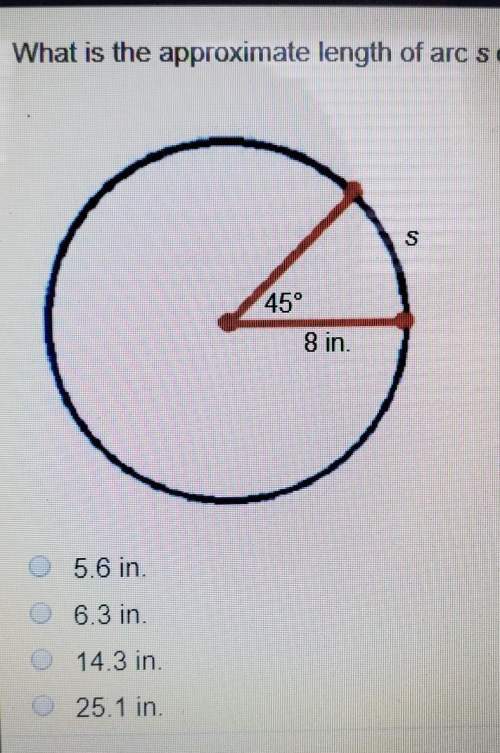 What is the approximate length of arc s on the circle below? use 3.14 for pi. round your answer to