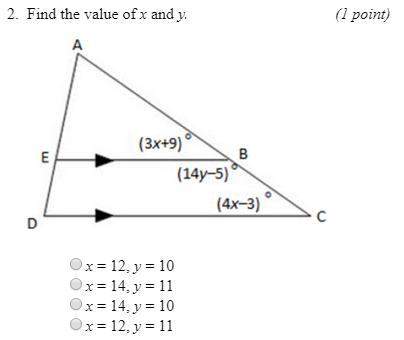 Find the value of x and y. a) x=12, y=10b) x=14, y=11c) x=14, y=10d) x