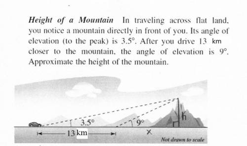 In traveling across flat land, you notice a mountain directly in front of you. Its angle of elevatio