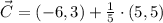 \vec C = (-6,3) + \frac{1}{5}\cdot (5,5)