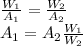 \frac{W_{1} }{A_{1} } =\frac{W_{2} }{A_{2} } \\A_{1} =A_{2} \frac{W_{1} }{W_{2} }