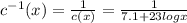c^{-1}(x)=\frac{1}{c(x)}=\frac{1}{7.1+23logx}
