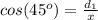 cos(45^o)=\frac{d_1}{x}