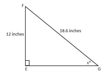 Triangle F G E is shown. Angle F E G is a right angle. The length of hypotenuse F G is 18.6 inches a