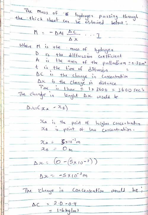 The purification of hydrogen gas by diffusion through a palladium sheet. Compute the number of kilog